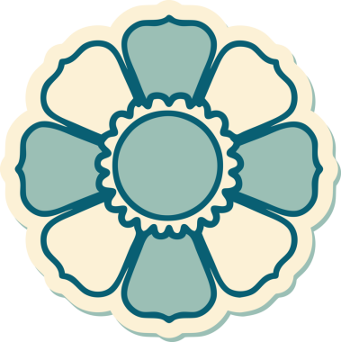 Bir insan tarafından çizilmiş geleneksel bir çiçek stiliyle dövme çıkartması.