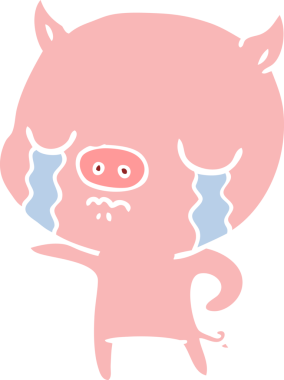 Bir insan tarafından çizilmiş düz renkli çizgi film domuz ağlaması.