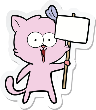 Bir insan tarafından çizilmiş çizgi film kedisinin çıkartması.