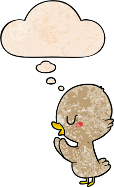 Bir insan tarafından çizilmiş grunge desenli düşünce baloncuğuyla ördek yavrusu.