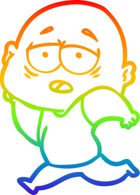 Gökkuşağı gradyan çizgi çizimi bir insan tarafından çizilmiş yorgun kel bir adam