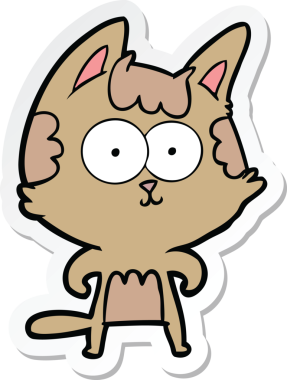 Bir insan tarafından çizilmiş mutlu çizgi film kedisinin çıkartması.