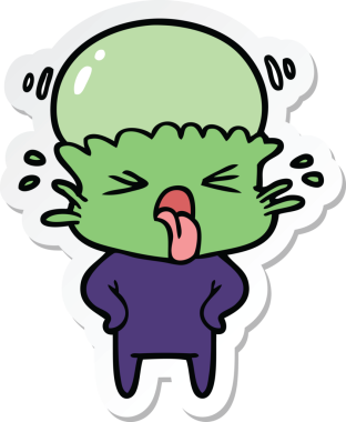 Bir insan tarafından çizilmiş garip bir uzaylı çizgi film çıkartması.