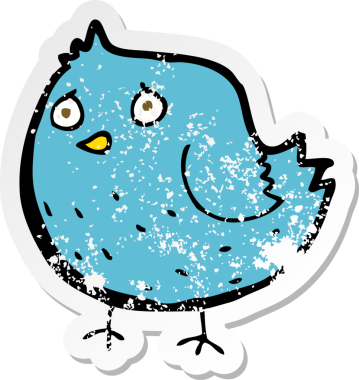 Bir insan tarafından çizilmiş karikatür kuşunun gerilmiş çıkartması.