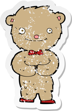 Bir insan tarafından çizilmiş oyuncak ayının gerilimli çıkartması.