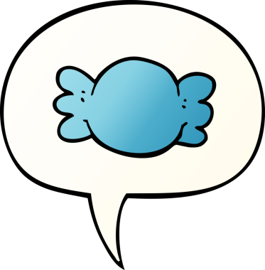 Bir insan tarafından çizilmiş, konuşma baloncuklu çizgi film şekeri.