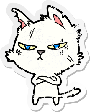 Bir insan tarafından çizilmiş sert bir çizgi film kedisinin sıkıntılı çıkartması.