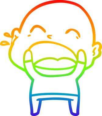 Gökkuşağı gradyan çizgi çizimi. Bir insan tarafından çizilmiş kel adam diye bağıran çizgi film.