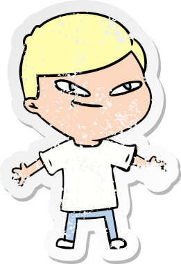 Bir insan tarafından çizilmiş bir çizgi film çocuğunun sıkıntılı çıkartması.