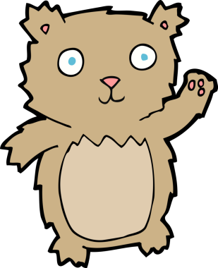 Bir insan tarafından çizilmiş oyuncak ayıyı sallayan çizgi film.