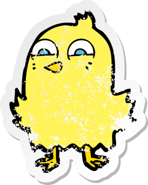 Bir insan tarafından çizilmiş komik bir karikatür kuşunun gerilmiş çıkartması.