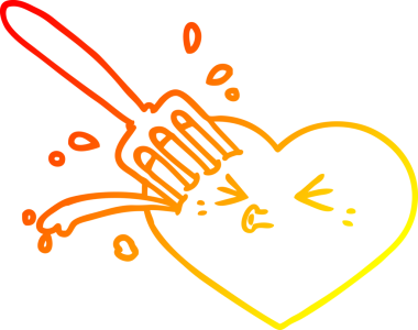 İnsan tarafından çizilmiş çatalla çizilmiş bir aşk kalbinin sıcak çizgi çizimi