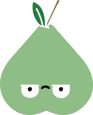 Bir insan tarafından çizilmiş yeşil bir armutun düz renkli retro karikatürü