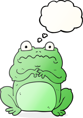 Bir insan tarafından çizilmiş serbest çizim balon karikatür komik kurbağa