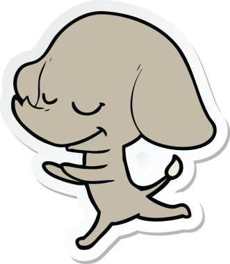 Bir insan tarafından çizilmiş gülümseyen fil çıkartması.