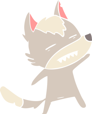 Düz renkli çizgi film kurt bir insan tarafından çizilmiş dişleri gösteriyor.