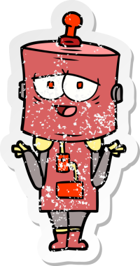 Bir insan tarafından çizilmiş karikatür robotunun sıkıntılı çıkartması.