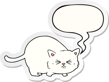 Bir insan tarafından çizilmiş konuşma balonu çıkartmalı kızgın kedi çizgi filmi.