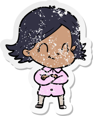 Bir insan tarafından çizilmiş, karikatür dostu bir kızın sıkıntılı çıkartması.