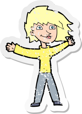 Bir insan tarafından çizilmiş heyecanlı bir karikatürün gerilimli çıkartması.