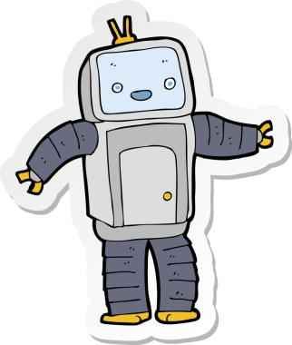 Bir insan tarafından çizilmiş robot karikatür çıkartması.