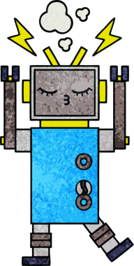 Bir insan tarafından çizilmiş arızalı bir robotun retro grunge desen karikatürü