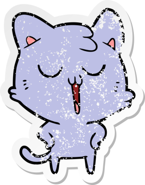 Bir insan tarafından çizilmiş çizgi film kedisinin sıkıntılı çıkartması.