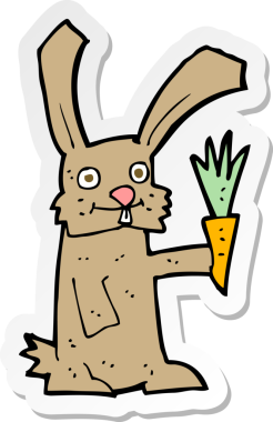 Bir insan tarafından çizilmiş havuçlu çizgi film tavşanı çıkartması.