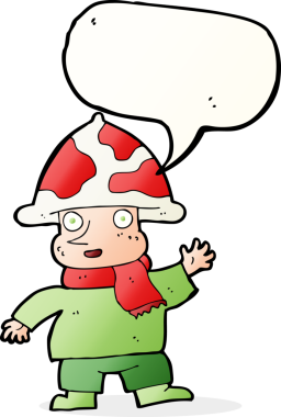 Bir insan tarafından çizilmiş konuşma balonlu mantar adam.