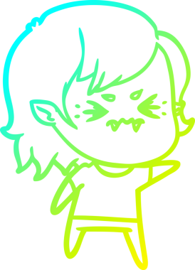 Bir insan tarafından çizilmiş, soğuk gradyan çizgi film karakteri bir vampir kız.