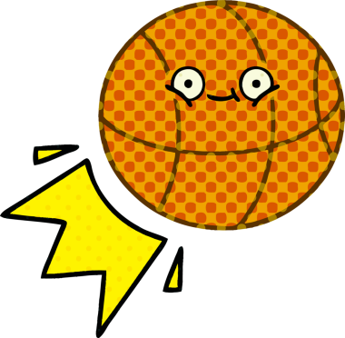 Bir insan tarafından çizilmiş bir basketbol topunun çizgi romanı.