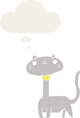 Düşünce baloncuğu olan çizgi film kedisi insan tarafından çizilmiş.