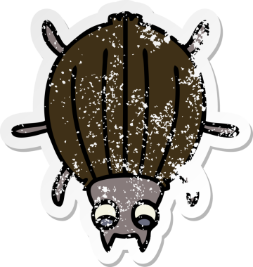 İnsan eliyle çizilmiş garip bir karikatür böceğinin sıkıntılı çıkartması.