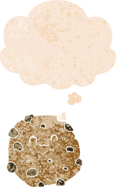 Düşünce baloncuklu çizgi film bisküvisi grunge sıkıntılı retro dokuma tarzı bir insan tarafından çizilmiş