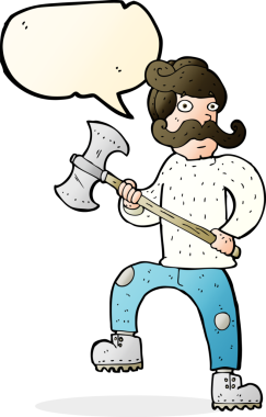 Bir insan tarafından çizilmiş baltalı bir karikatür adamı.