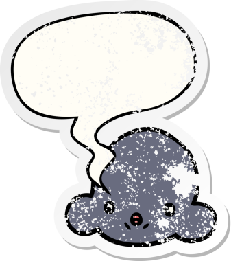 Konuşma baloncuğu olan karikatür bulutu bir insan tarafından çizilmiş sıkıntılı eski bir çıkartma