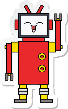 Bir insan tarafından çizilmiş şirin çizgi film robotunun çıkartması.