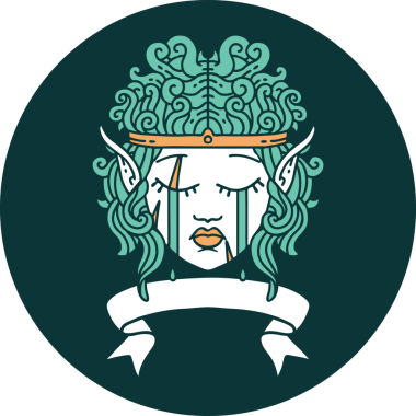 Ağlayan elf barbar karakter simgesi. Bir insan tarafından çizilmiş pankartıyla.