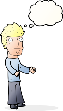 Bir insan tarafından çizilmiş düşünce baloncuğu olan kafası karışmış bir adam.