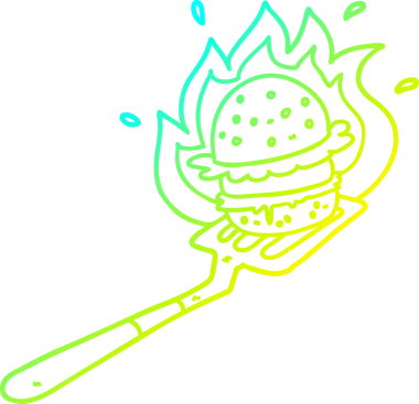 Soğuk gradyan çizgisi, bir insan tarafından çizilmiş alevli hamburgerin çizimi.