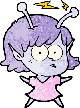 Bir insan tarafından çizilmiş uzaylı kız.