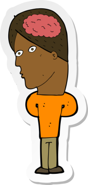 Bir insan tarafından çizilmiş büyük beyinli bir karikatür adamın çıkartması.