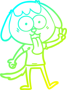 Bir insan tarafından çizilmiş şirin bir çizgi köpeğin soğuk gradyan çizgisi.