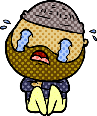 Çizgi film sakallı adam bir insan tarafından çizilmiş ağlıyor.