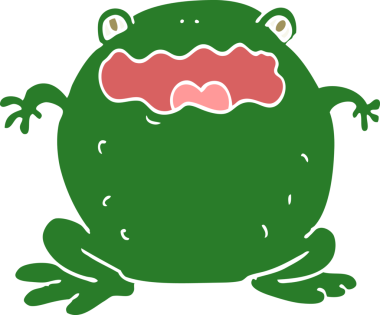 Bir insan tarafından çizilmiş düz renk çizgi film karakurbağası