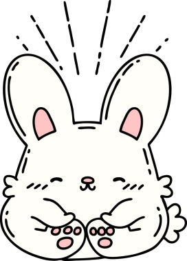 Bir insan tarafından çizilmiş geleneksel dövme tarzı mutlu bir tavşan çizimi.