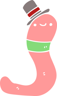 Bir insan tarafından çizilmiş şirin düz renkli çizgi film solucanı.