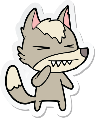 Bir insan tarafından çizilmiş kızgın bir kurt çizgi filminin çıkartması.