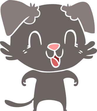 Bir insan tarafından çizilmiş düz renkli çizgi film köpeği.