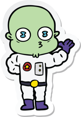 Bir insan tarafından çizilmiş garip, kel bir uzay adamının çıkartması.